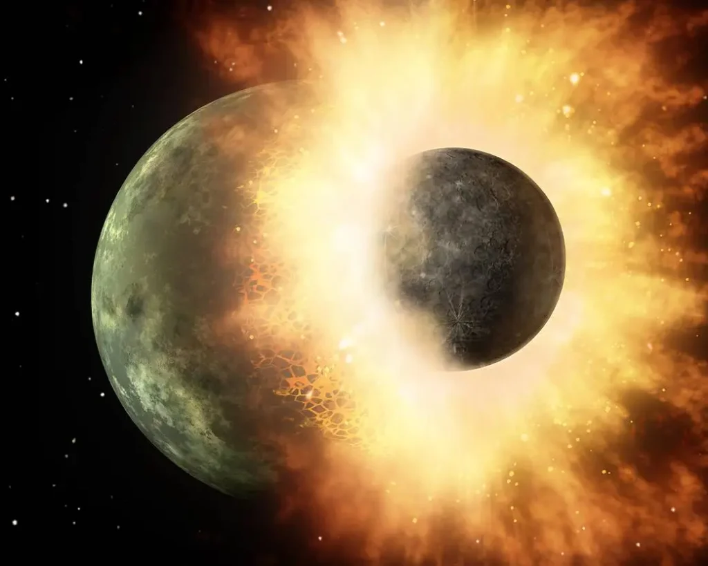 Botsing van Theia met de Aarde waar de Maan uit is ontstaan